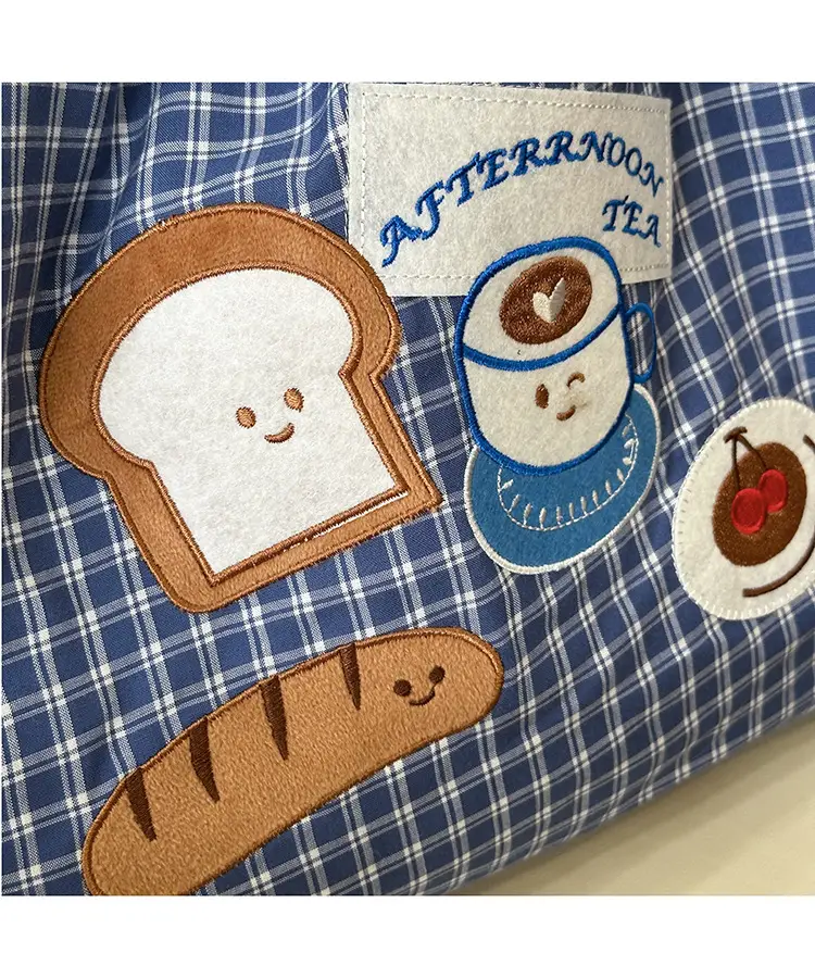 Cute Puppy Canvas Bag Blue Checkered Large Capacity — feature 3