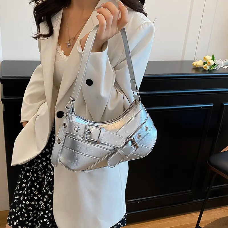 Silver Crossbody Bag with Adjustable Strap for Women - Image 5