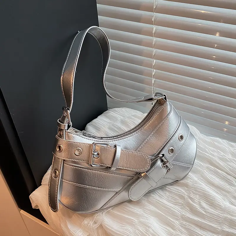 Silver Crossbody Bag with Adjustable Strap for Women - Image 3