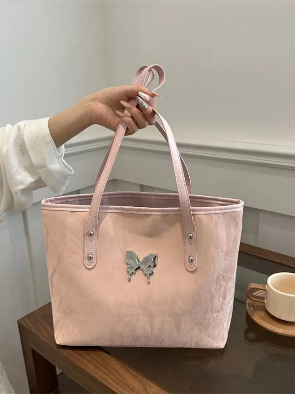 Pink Butterfly Shoulder Bag for Women Large Capacity Tote - Image 6
