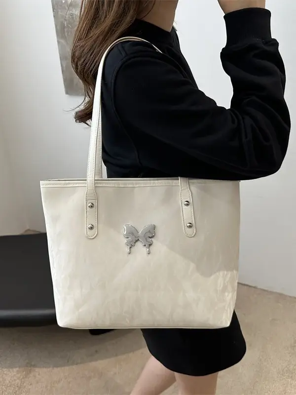 Pink Butterfly Shoulder Bag for Women Large Capacity Tote - Image 8