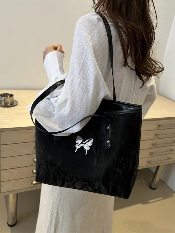 Pink Butterfly Shoulder Bag for Women Large Capacity Tote - Image 9