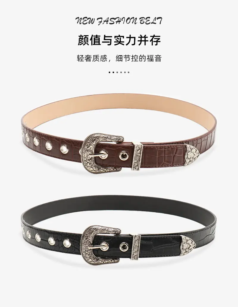 Cross-Border Retro Belt Set Women's Carved Buckle Belt — feature 11