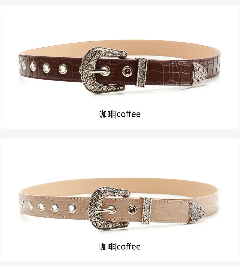 Cross-Border Retro Belt Set Women's Carved Buckle Belt — feature 18