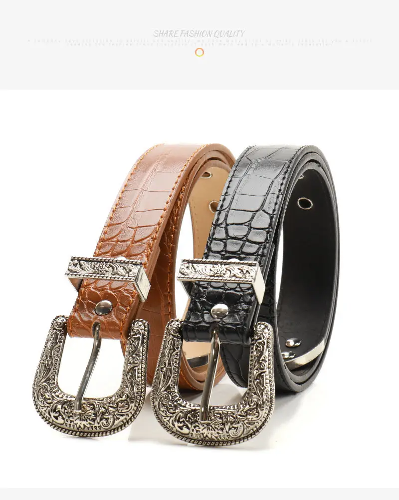 Cross-Border Retro Belt Set Women's Carved Buckle Belt — feature 23