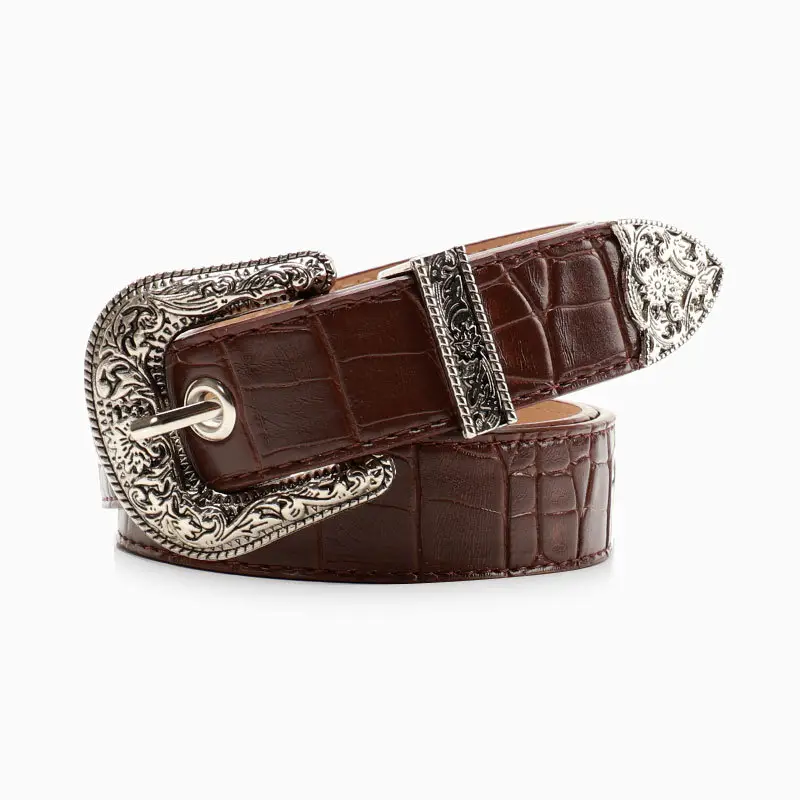 Cross-Border Retro Belt Set Women's Carved Buckle Belt - Image 2