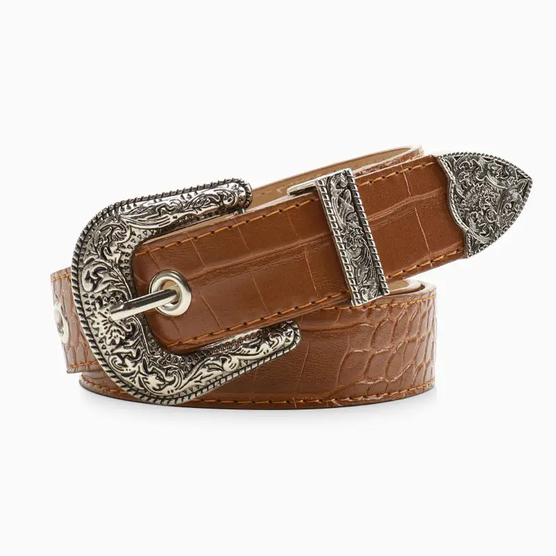 Cross-Border Retro Belt Set Women's Carved Buckle Belt - Image 4