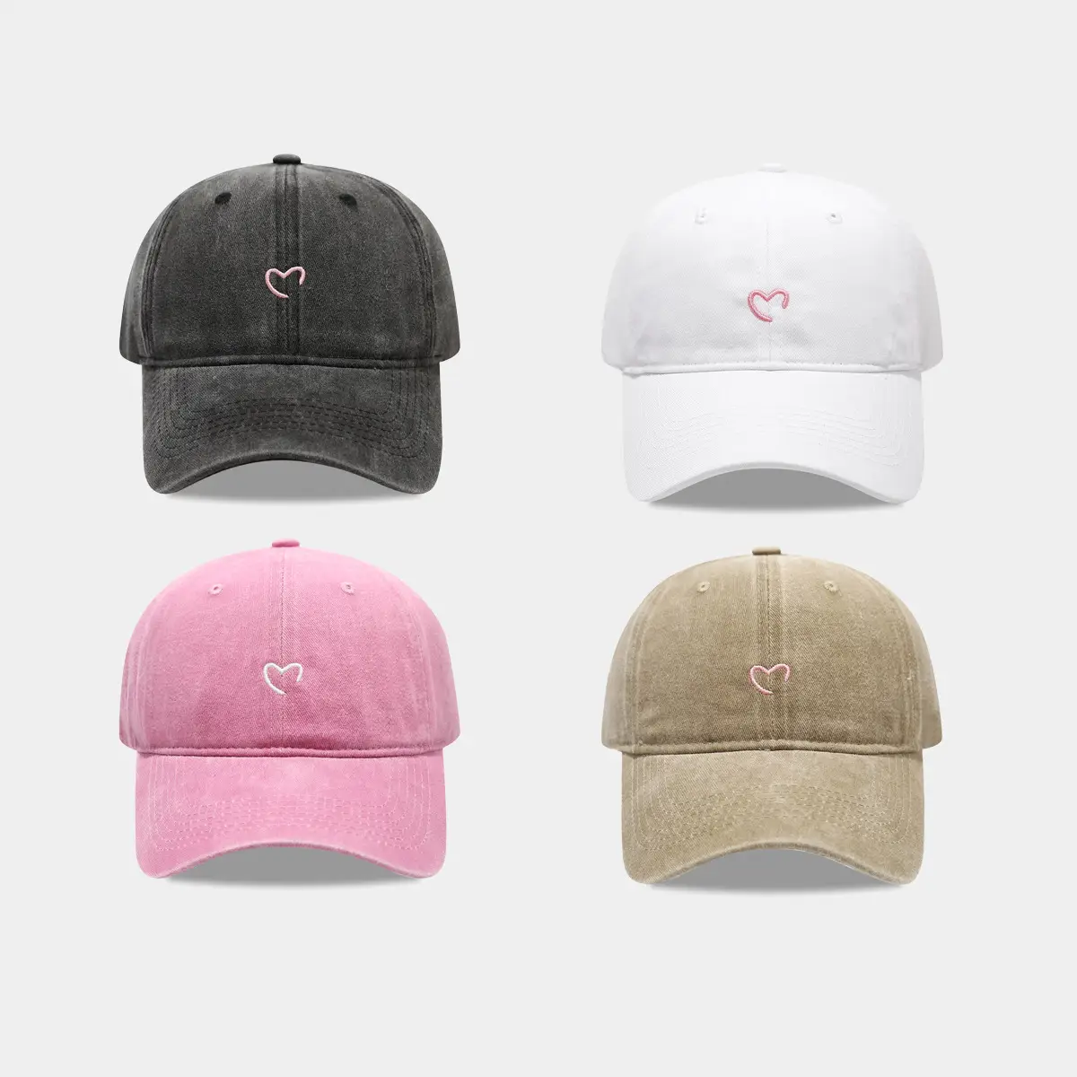 American Retro Distressed Heart Cap Couple 4Pc