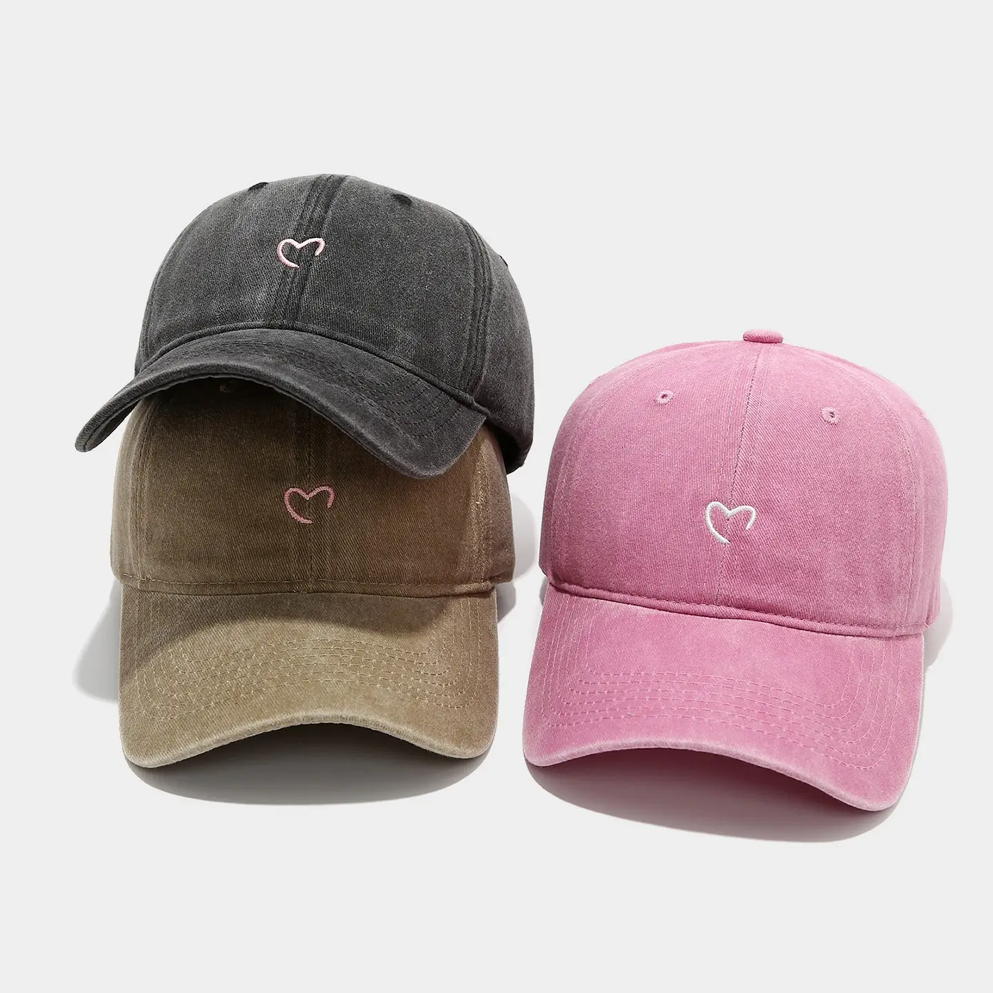 American Retro Distressed Heart Cap Couple 4Pc