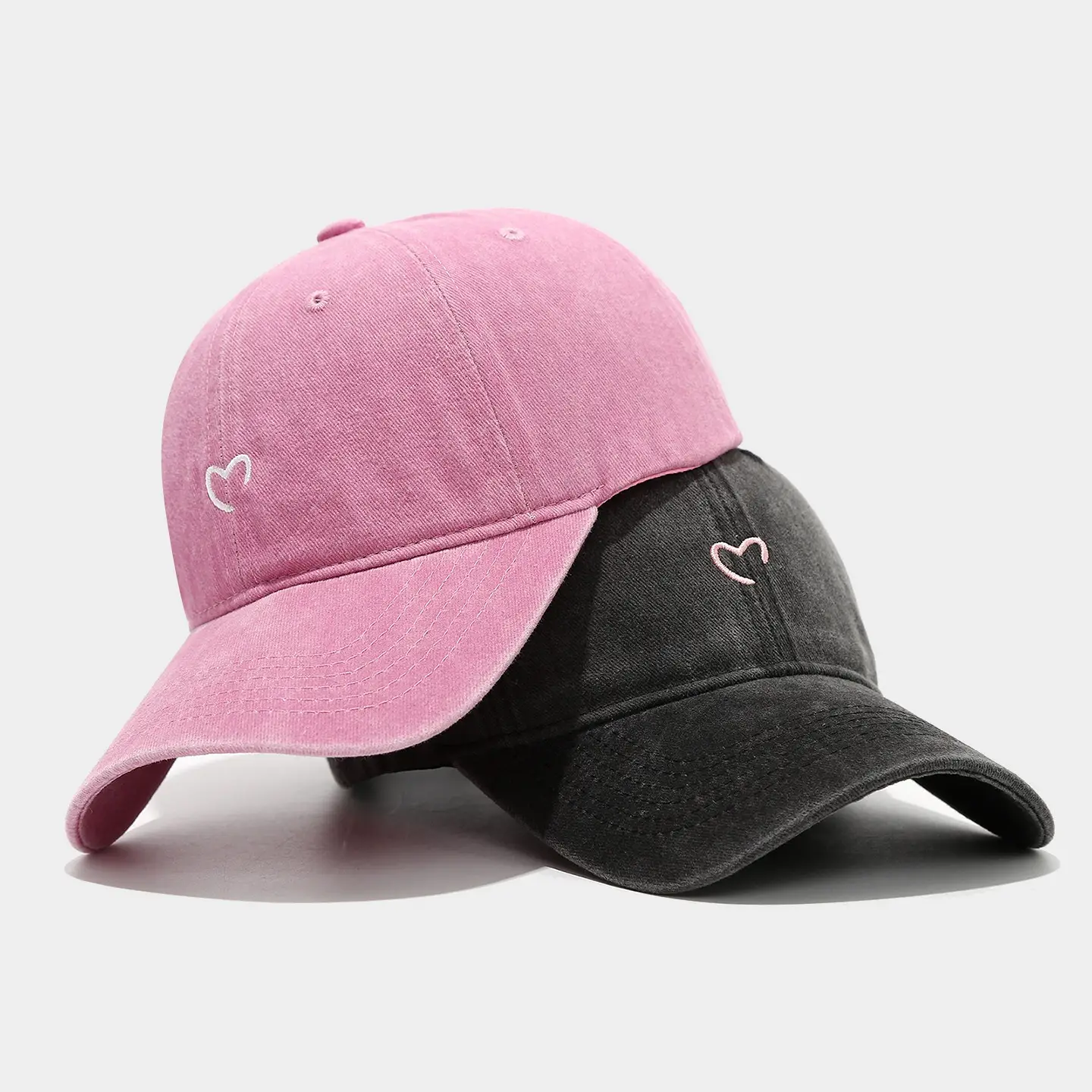 American Retro Distressed Heart Cap Couple 4Pc