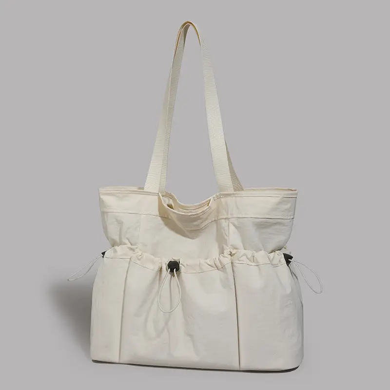 Women's Beige Canvas Shoulder Bag Large Capacity Lightweight - Image 10
