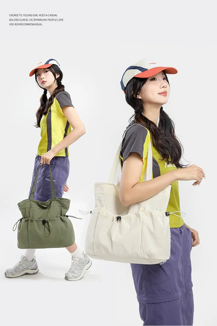 Women's Beige Canvas Shoulder Bag Large Capacity Lightweight — feature 18