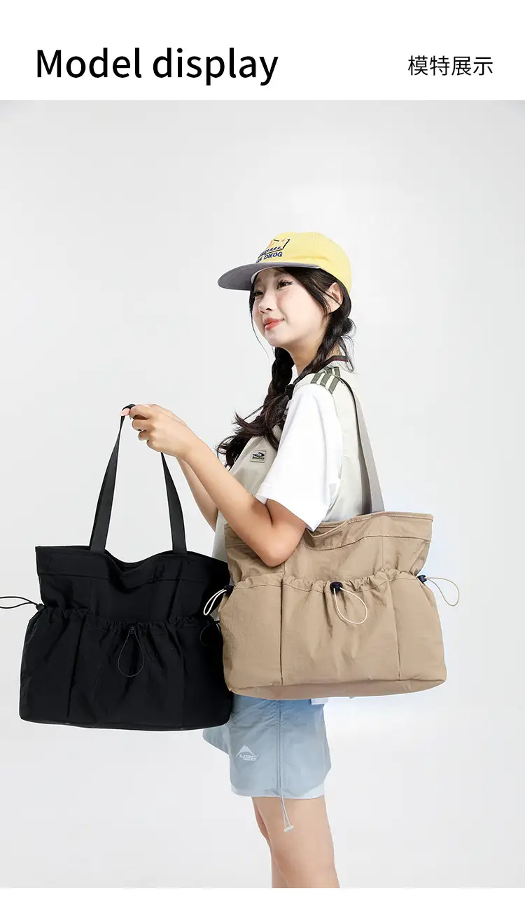 Women's Beige Canvas Shoulder Bag Large Capacity Lightweight — feature 20