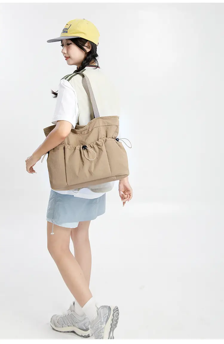 Women's Beige Canvas Shoulder Bag Large Capacity Lightweight — feature 21