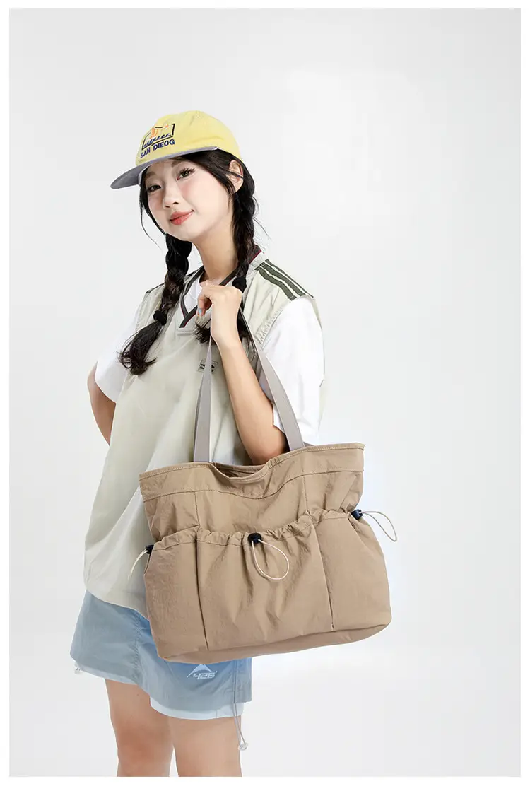 Women's Beige Canvas Shoulder Bag Large Capacity Lightweight — feature 22
