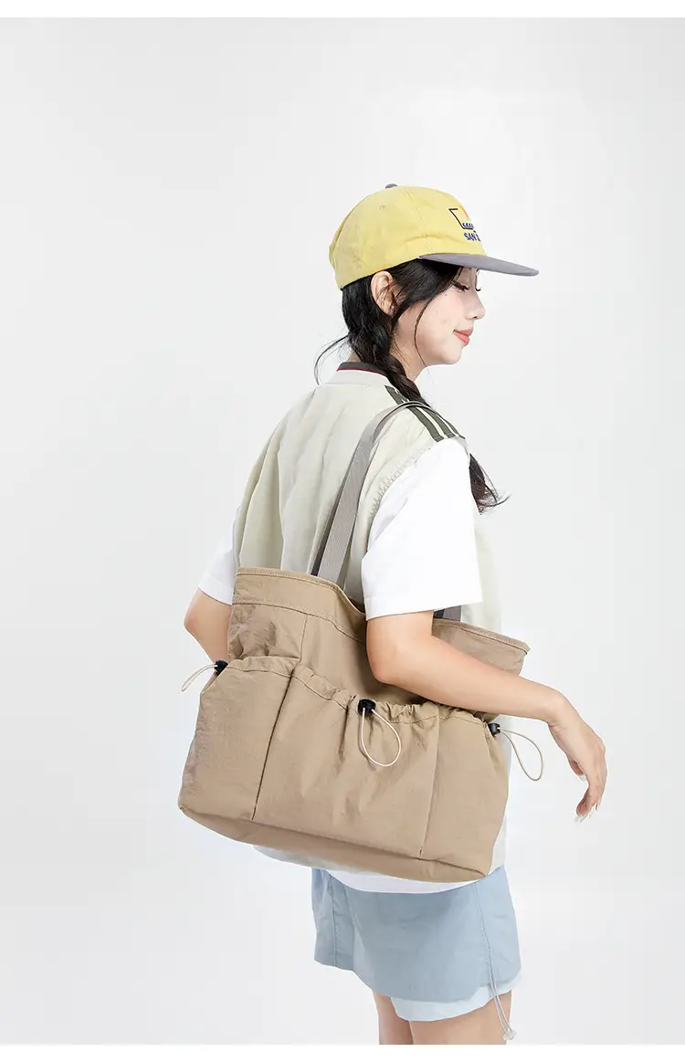 Women's Beige Canvas Shoulder Bag Large Capacity Lightweight — feature 23