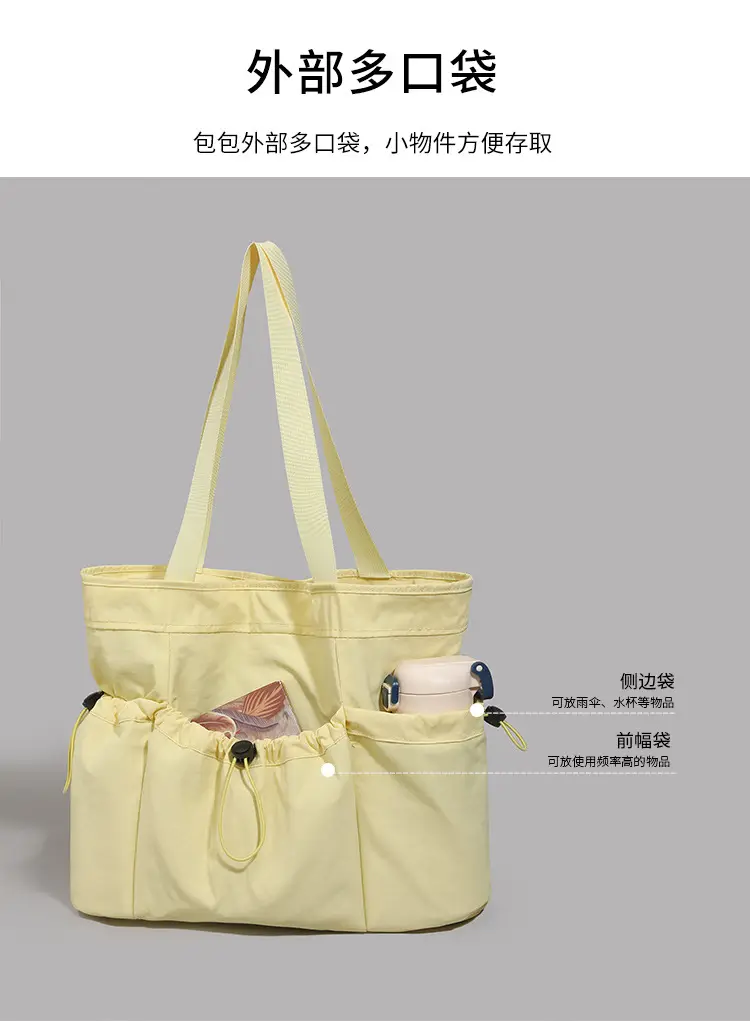 Women's Beige Canvas Shoulder Bag Large Capacity Lightweight — feature 5