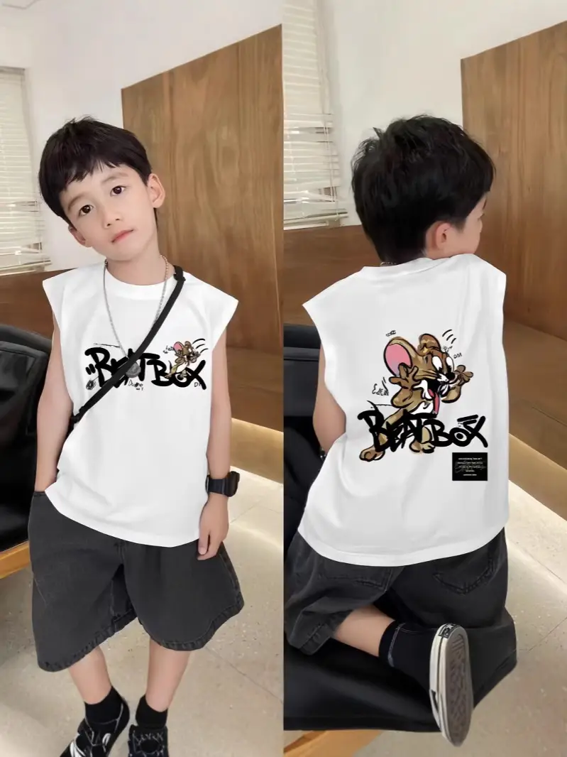 Boys Sleeveless Vest White Cartoon Base Ball - Image 15