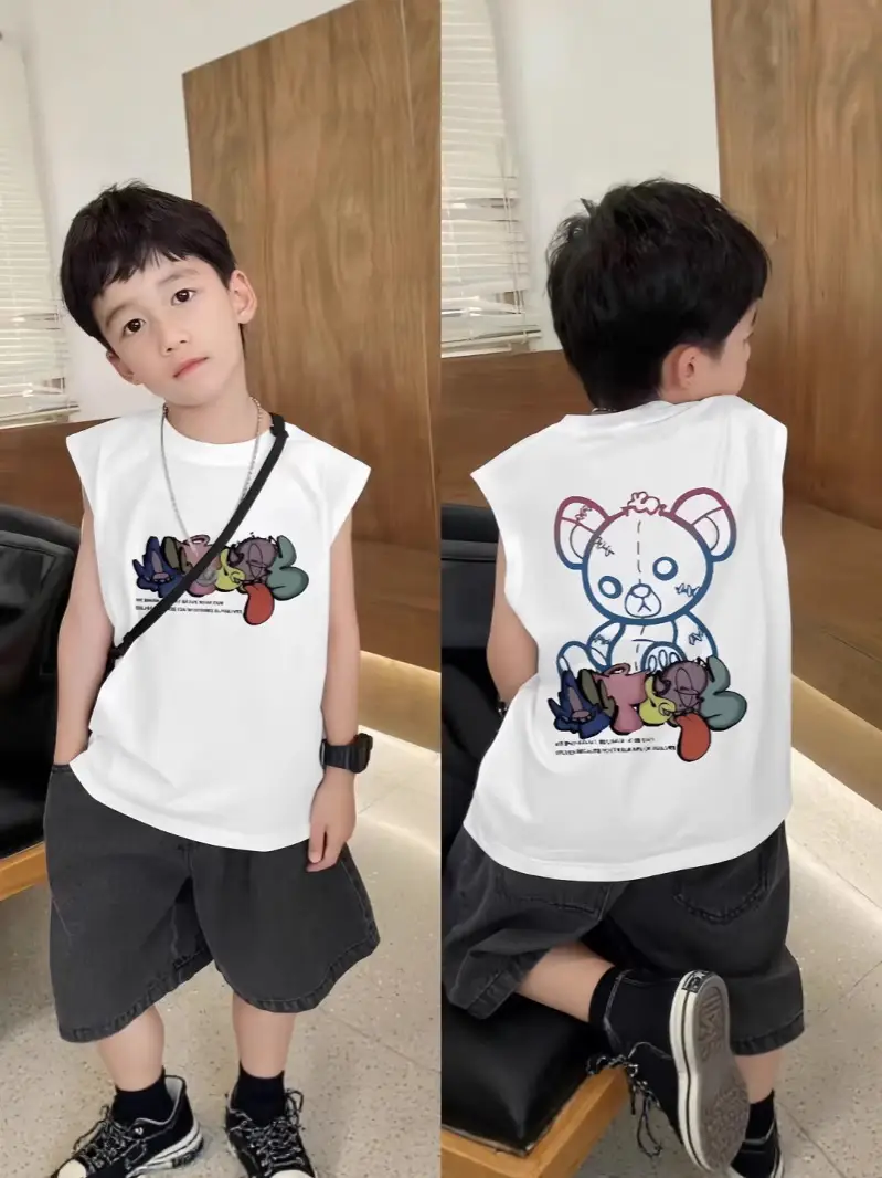 Boys Sleeveless Vest White Cartoon Base Ball - Image 18
