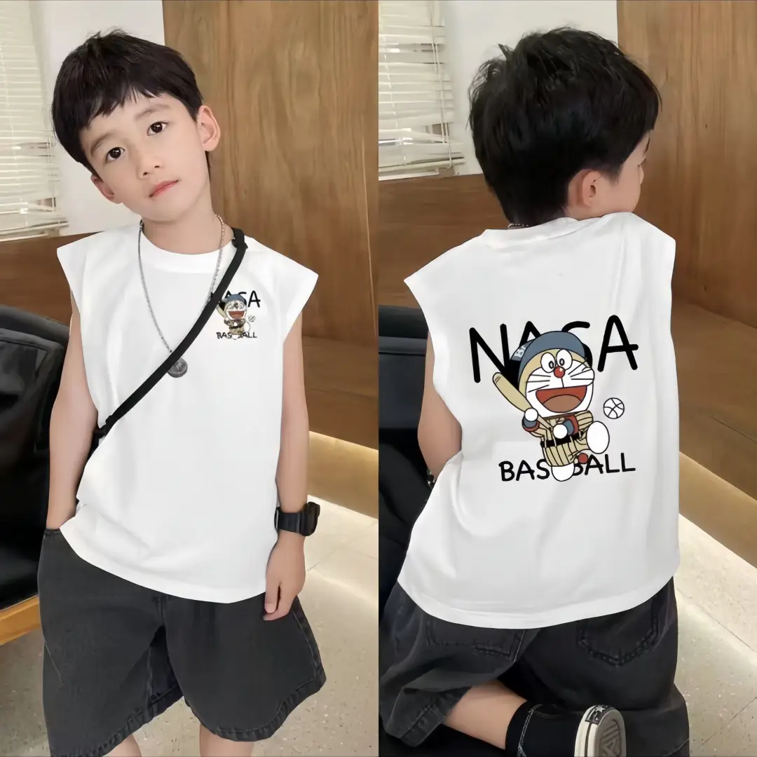Boys Sleeveless Vest White Cartoon Base Ball - Image 2