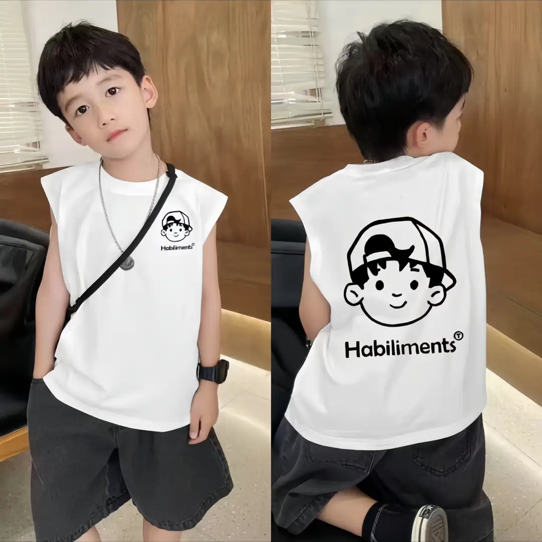 Boys Sleeveless Vest White Cartoon Base Ball - Image 3