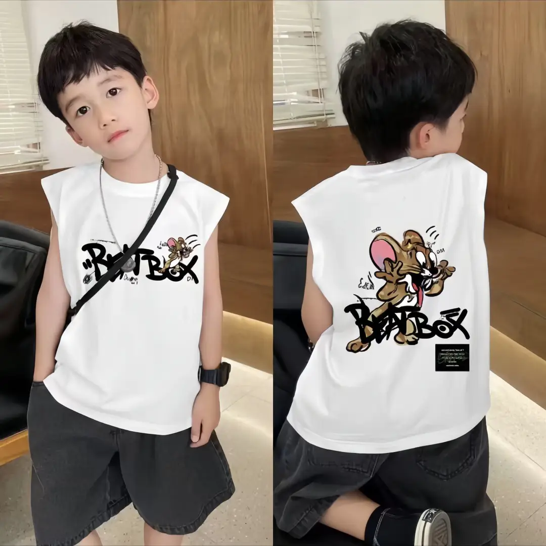Boys Sleeveless Vest White Cartoon Base Ball - Image 4