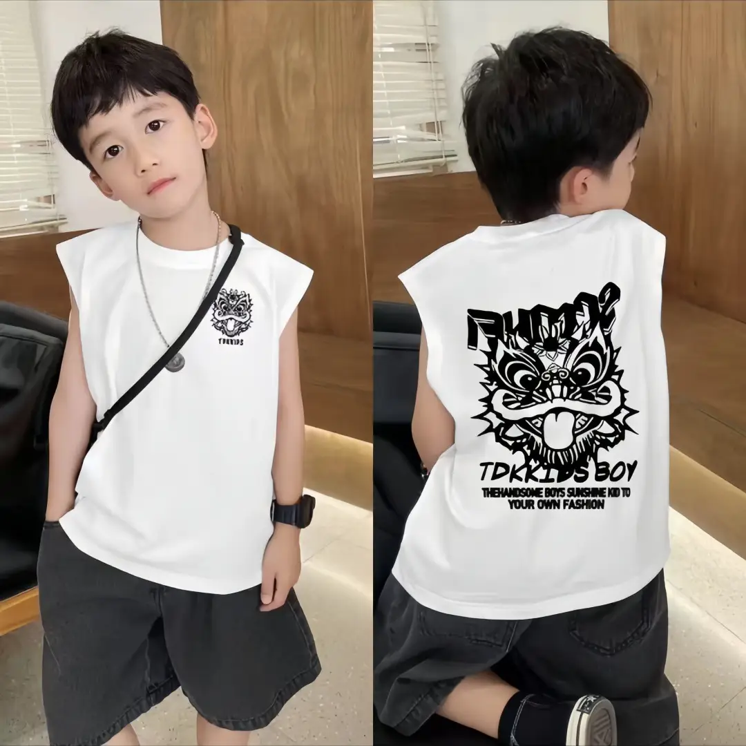 Boys Sleeveless Vest White Cartoon Base Ball - Image 5