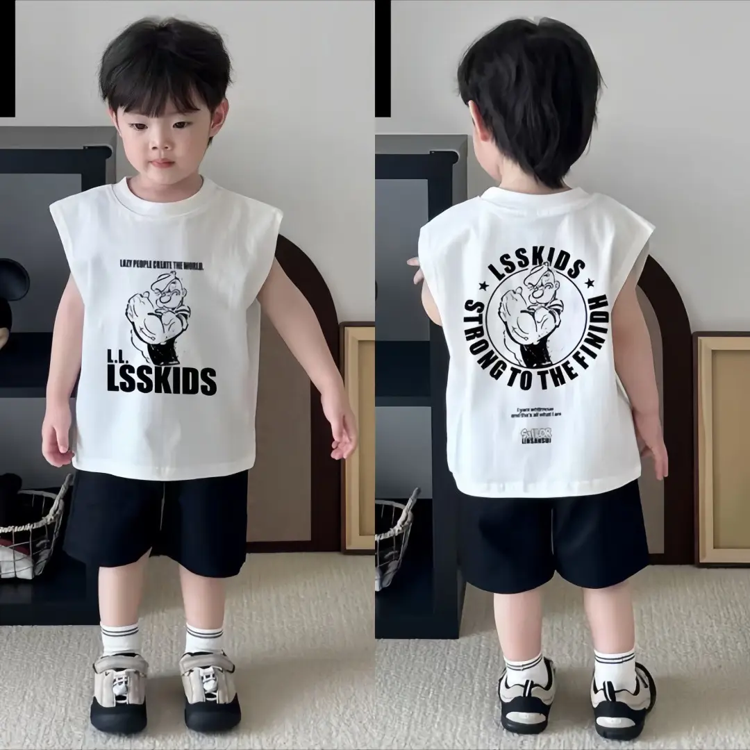 Boys Sleeveless Vest White Cartoon Base Ball - Image 6