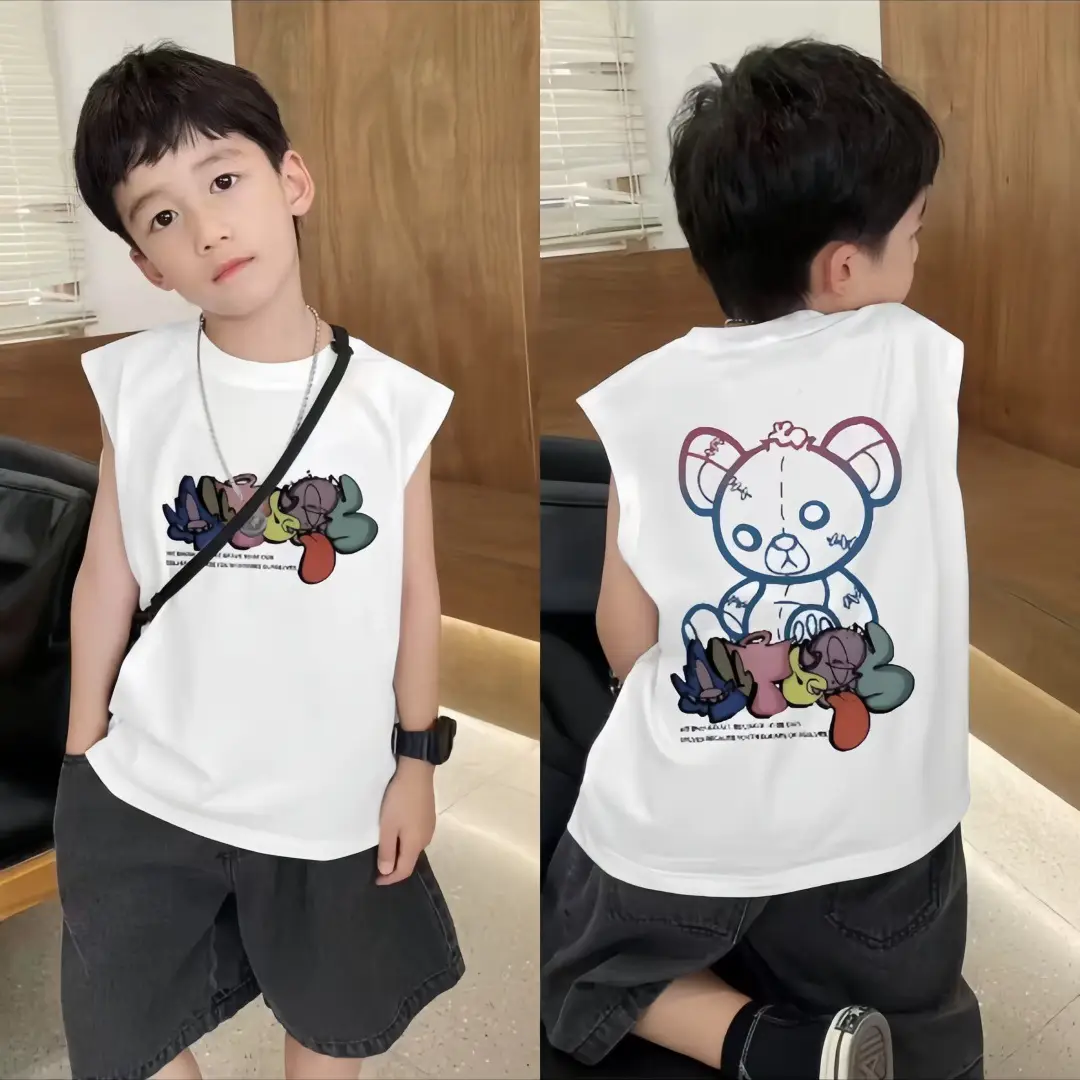 Boys Sleeveless Vest White Cartoon Base Ball - Image 7
