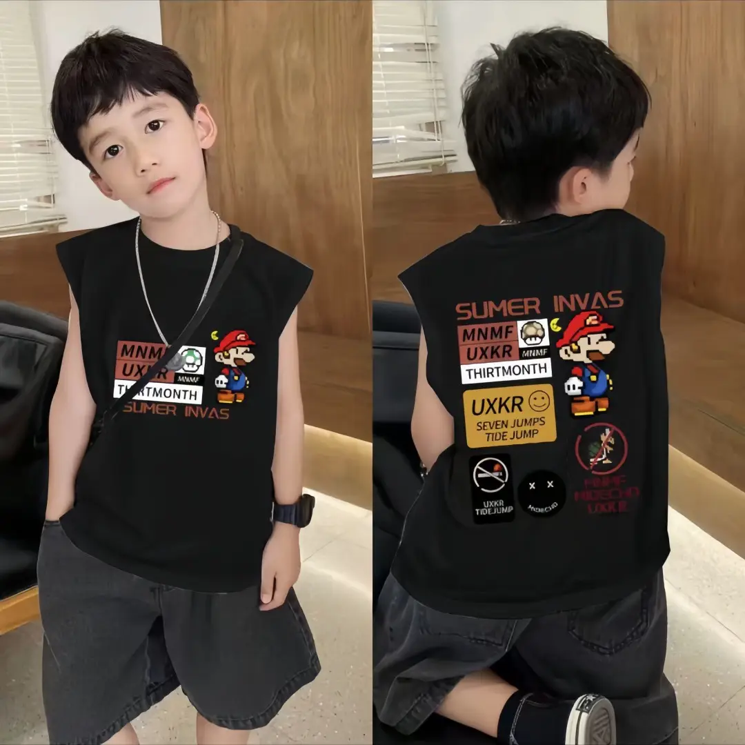 Boys Sleeveless Vest White Cartoon Base Ball - Image 8