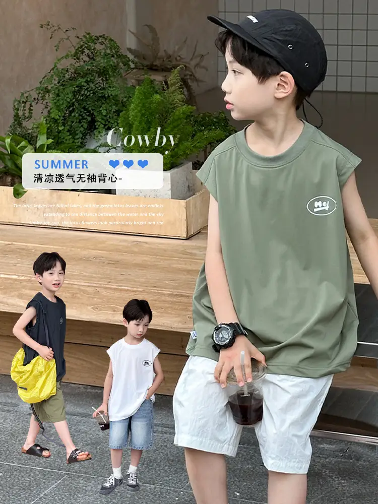 Kids Sleeveless Vests Green Summer Loose Breathable - Image 4