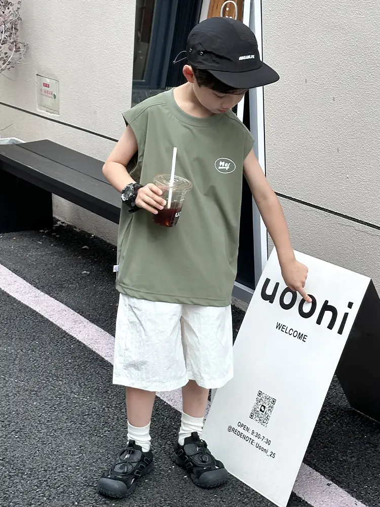 Kids Sleeveless Vests Green Summer Loose Breathable - Image 7