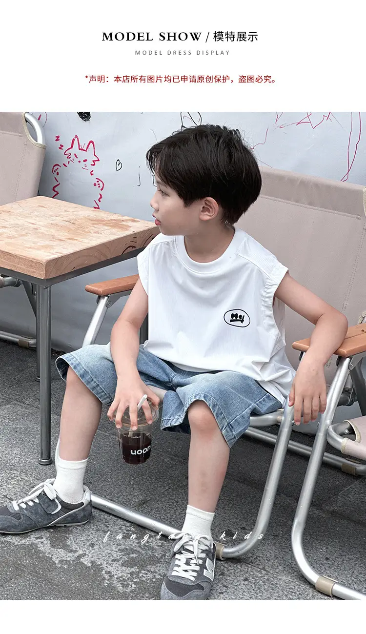 Kids Sleeveless Vests Green Summer Loose Breathable — feature 10