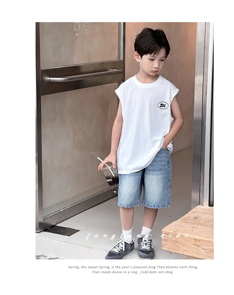 Kids Sleeveless Vests Green Summer Loose Breathable — feature 11