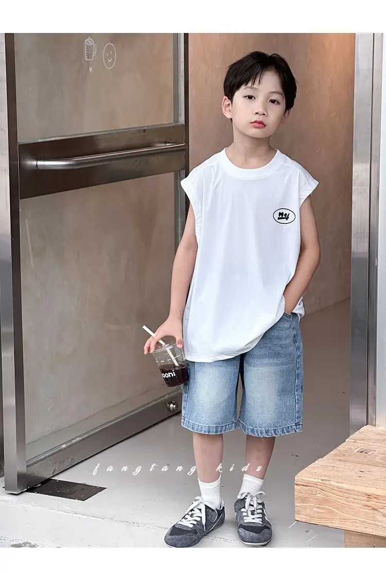 Kids Sleeveless Vests Green Summer Loose Breathable — feature 12