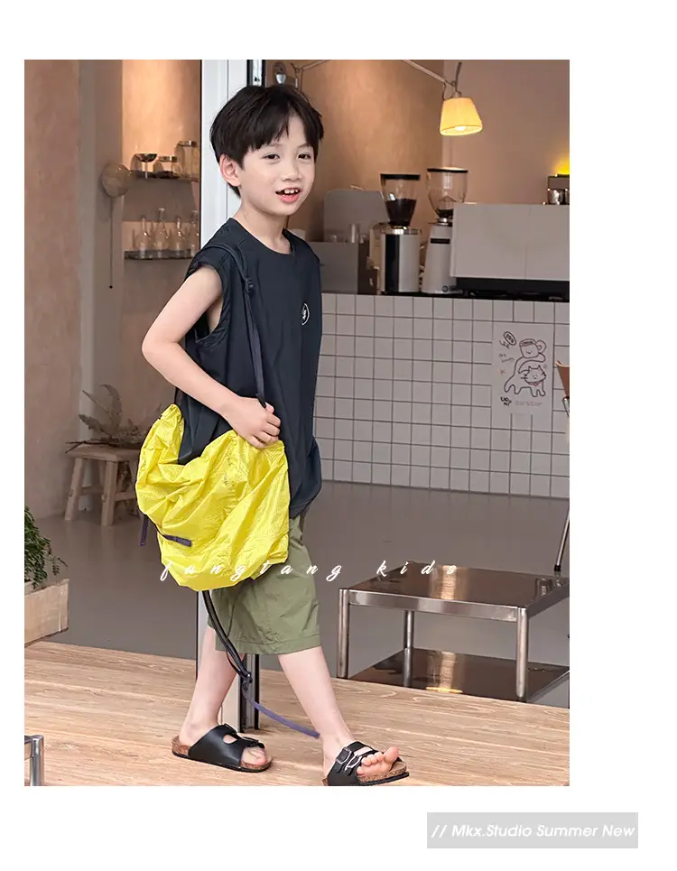 Kids Sleeveless Vests Green Summer Loose Breathable — feature 13