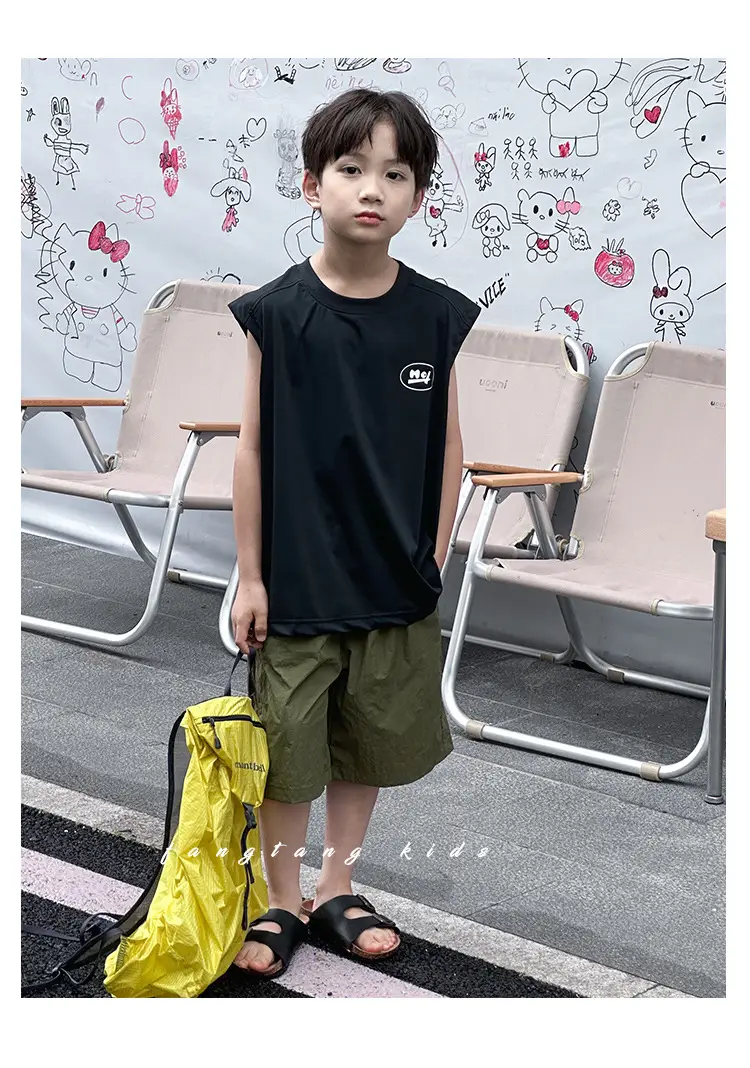 Kids Sleeveless Vests Green Summer Loose Breathable — feature 14