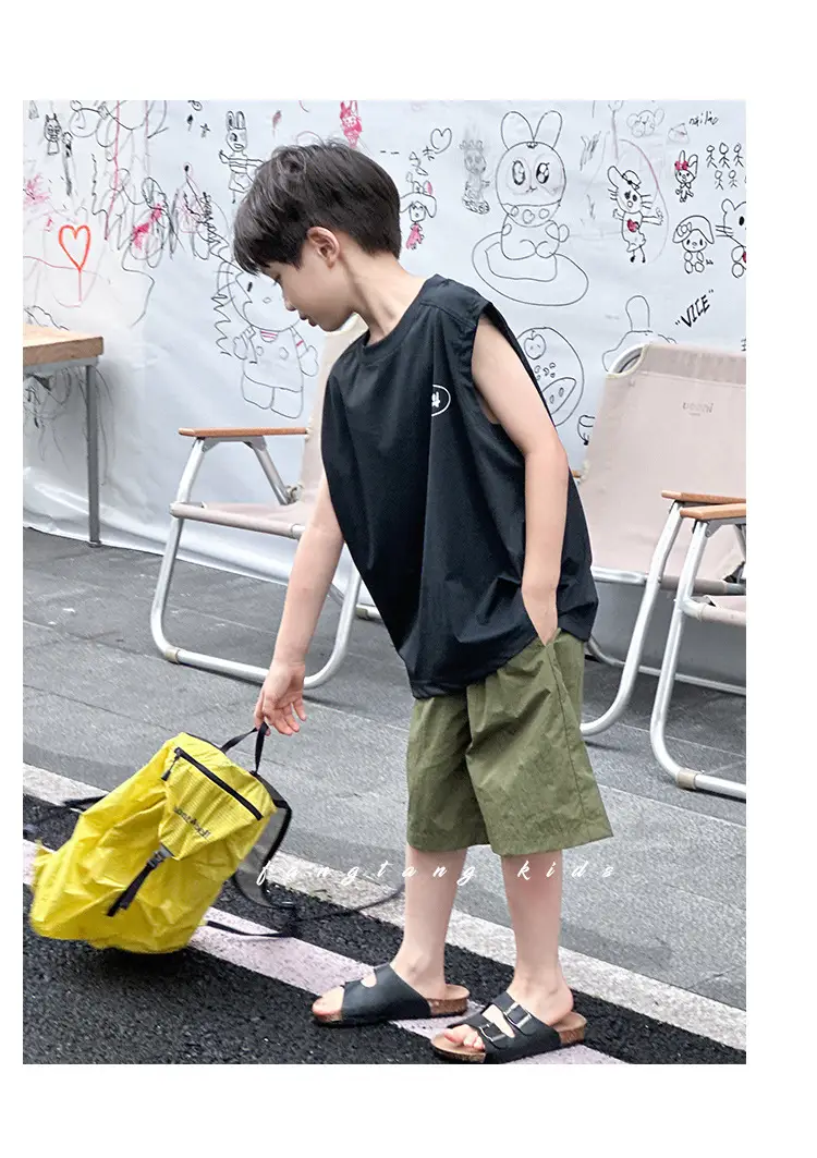 Kids Sleeveless Vests Green Summer Loose Breathable — feature 15