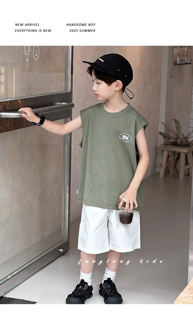 Kids Sleeveless Vests Green Summer Loose Breathable — feature 16