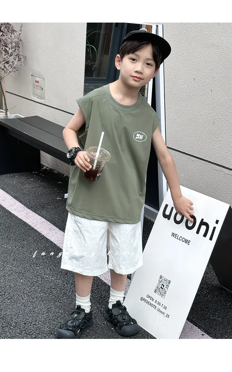 Kids Sleeveless Vests Green Summer Loose Breathable — feature 17