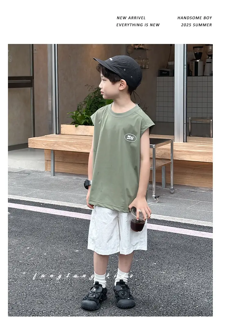 Kids Sleeveless Vests Green Summer Loose Breathable — feature 18