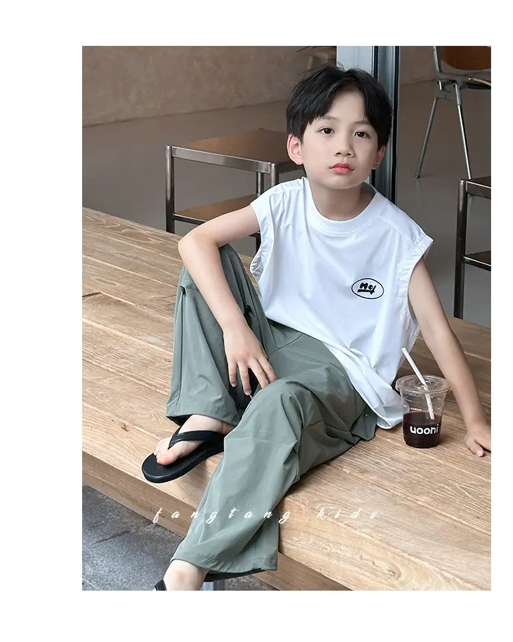 Kids Sleeveless Vests Green Summer Loose Breathable — feature 19