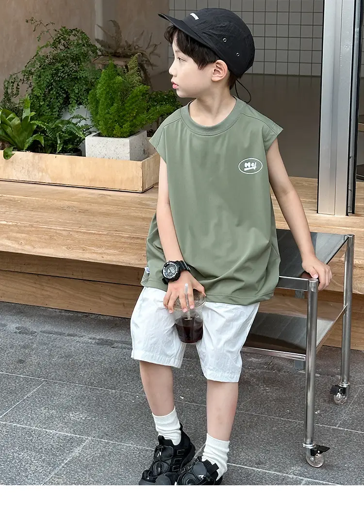Kids Sleeveless Vests Green Summer Loose Breathable — feature 2