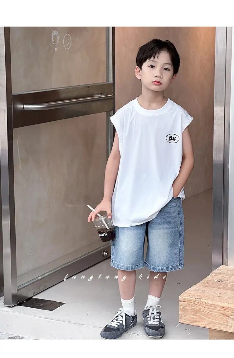 Kids Sleeveless Vests Green Summer Loose Breathable — feature 20