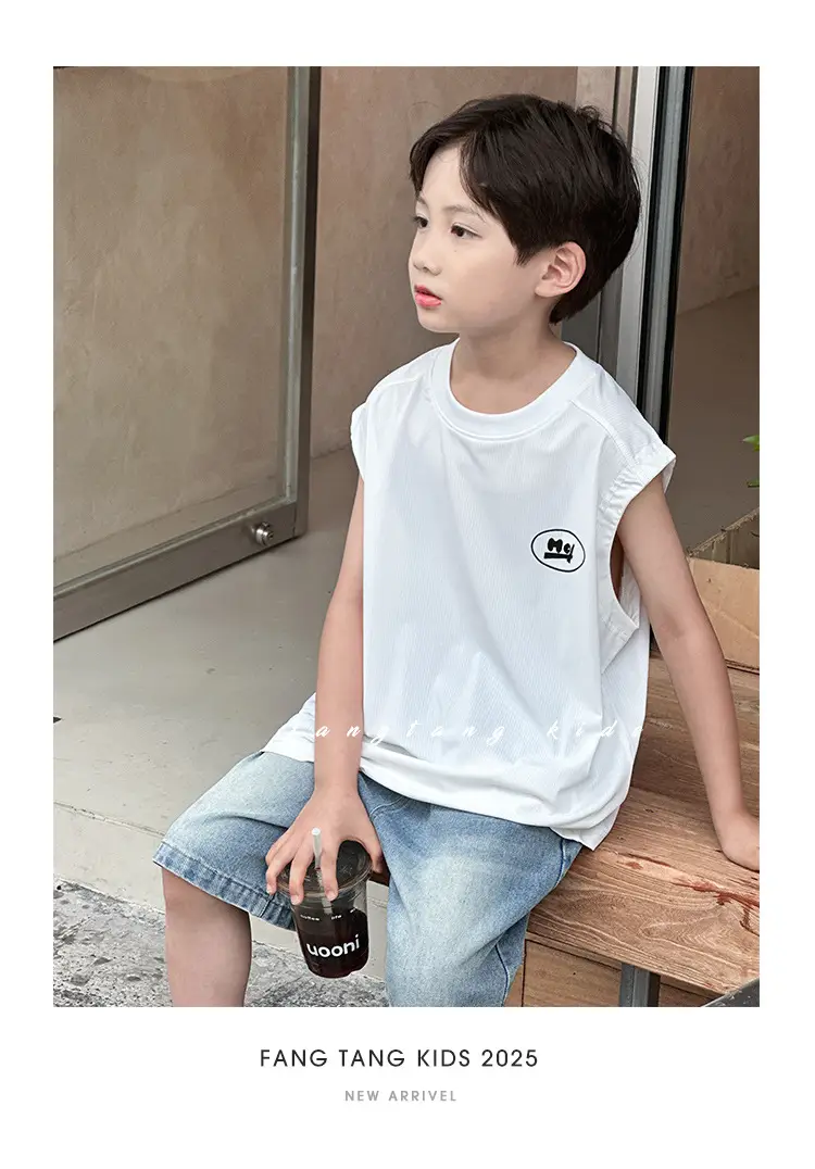 Kids Sleeveless Vests Green Summer Loose Breathable — feature 21