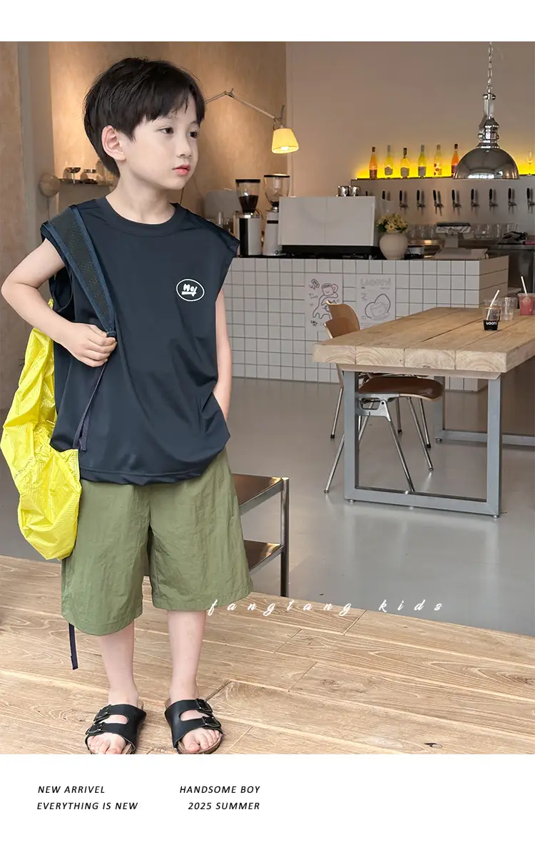 Kids Sleeveless Vests Green Summer Loose Breathable — feature 22