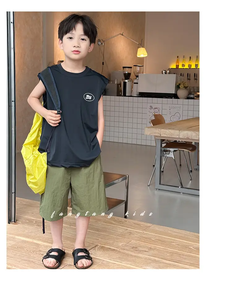 Kids Sleeveless Vests Green Summer Loose Breathable — feature 23
