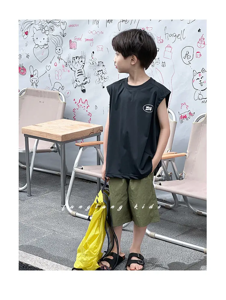Kids Sleeveless Vests Green Summer Loose Breathable — feature 24