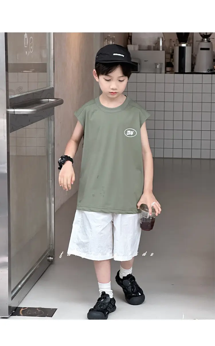 Kids Sleeveless Vests Green Summer Loose Breathable — feature 25