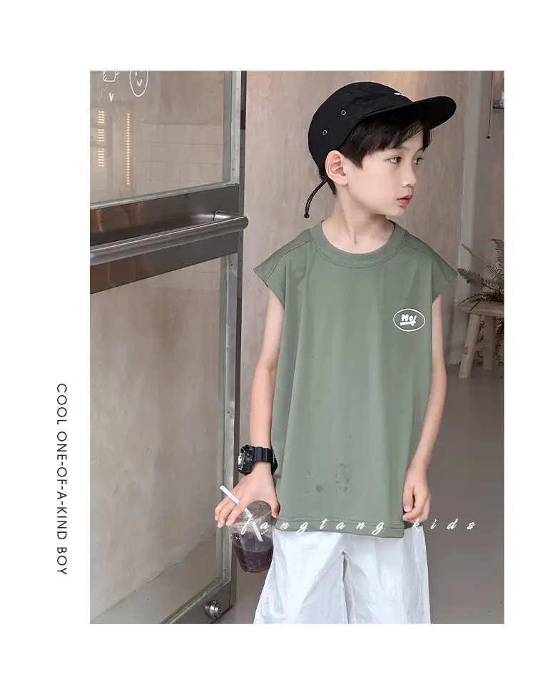 Kids Sleeveless Vests Green Summer Loose Breathable — feature 26